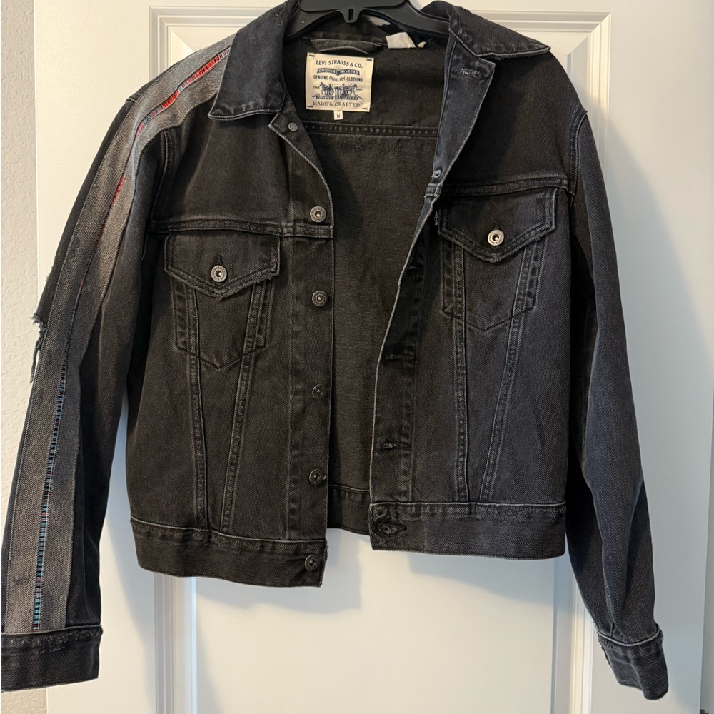 Levi's Black Denim Jacket with colorful stitching in both arms